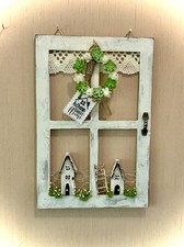 Herbst Deko Kleiner Fensterrahmen  Holzhäuschen Shabby Vintage Handarbeit