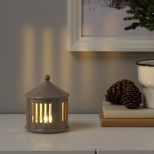 IKEA Strala Leuchte Tischdekoration Weihnachten LED Haus Grau 13 cm