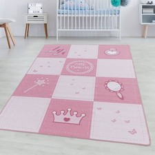 Kurzflor Teppich Kinderteppich Kinderzimmer Prinzessin Krone Zauberstab Pink