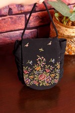 Vintage antik Täschchen schwarz Petit Point Stickerei viktorianisch
