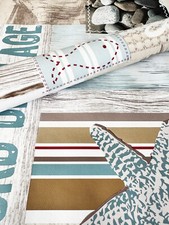 Wachstuch Tischdecke Esprit Maritim türkis taupe Holz · Breite & Länge wählbar