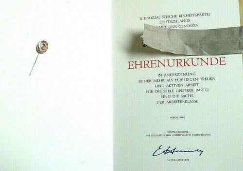 Ddr urkunde ehrenurkunde - ddr, mit