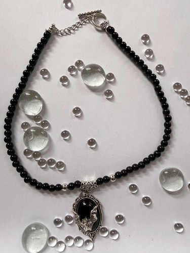Kette damen schwarz silber - kette,