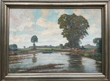 IMPRESSIONIST WILHELM REUTER 1874-1958 SEE AN EINER HEIDELANDSCHAFT ANGLER BOOT