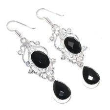 Natürlicher schwarzer Spinell Edelstein 925 Sterlingsilber Schmuck Ohrring Gr...