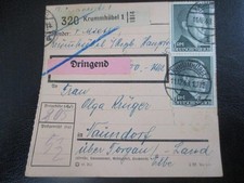 #1399 Paketkarte aus KRUMMHÜBEL nach Naundorf