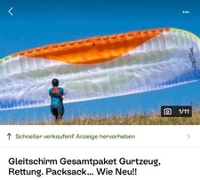 Gleitschirm Set ( Rettung, Schirm, Helm, Packsack, Gurtzeug) Wie NEU 