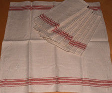8 Alte Leinen Handtücher Küchentücher Geschirrtücher mit rote Streifen (13659)