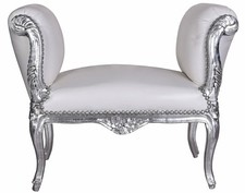 Sitzbank Weiss Silber Sofa Barock Sitzhocker Polsterhocker Antik Chaiselongue