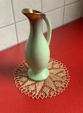 Vase grün 60iger für 1 Blume mit Deckchen Goldener Kelch 18cm hoch 