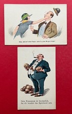 2 x Künstler AK um 1930 Humor Typen mit Zigarre Frau gibt Ohrfeige   ( 128690