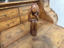Holz Skulptur Denker Figur Handarbeit 25 cm Deko Statue Holzfigur Nachlass