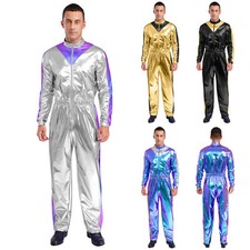 Herren Metallic Jumpsuit Glitzer 70er 80er Jahre Hippie Disco Overall Clubwear
