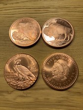 4 Stück Kupfer 5 Oz Indian Head, Buffalo, Maya Aztekenkalender, Walking Liberty 