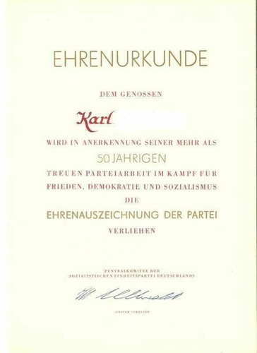 Verleihungsurkunde für