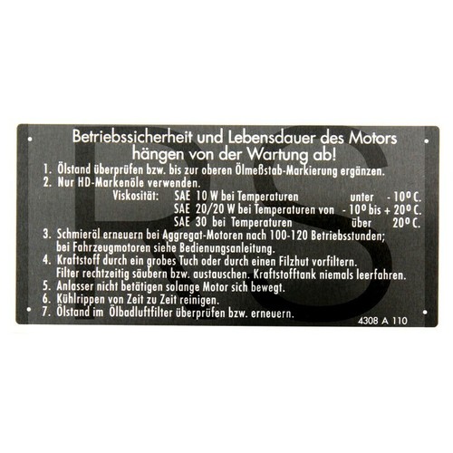 Typenschild für deutz - typenschild,