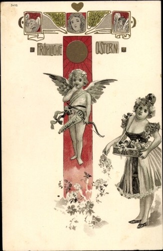 Jugendstil litho glückwunsch - litho,