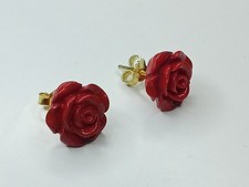 NEUE Ohrstecker 925 Silber Vergoldet Rosen Rot Massiv Damen Ohrringe Sterling