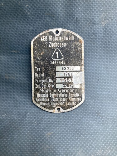 Ddr es250 1961 typenschild - mz,