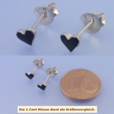 Echt 925 Silber Ohrstecker Herz in Schwarz Emaillelack in Herzform Paar /OS029/