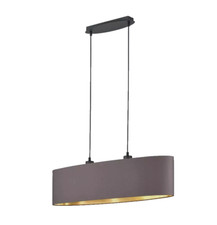 Pendelleuchte Pendellampe 2 x E27 Stoffschirm Taupe Schwarz LED neuwertig oval