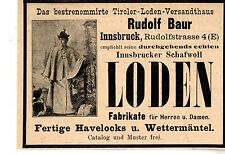 Rudolf Baur Insbruck TIROLER LODEN VERSANDHAUS Historische Reklame von 1899