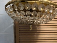 Antike  Deckenlampe aus Messing und Bleikristall von Palwa, 1960er