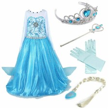 Eiskönigin Prinzessin Elsa Kleid Frozen Kostüm Eisprinzessin Set+4 Zubehör DE