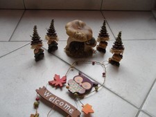 7teilige Herbst Deko aus Keramik  Teelichthalter Wichtel Pilz Fensterdeko