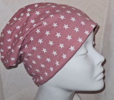 BEANIE MÜTZE Longbeanie  Chemo Weich 2 In 1, Rosa Mit ? Sterne 