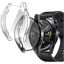 Smartwatch Hülle, Huawei GT 3 46mm, TPU, Schutzfolie, Schwarz, Klar, 2 Stück