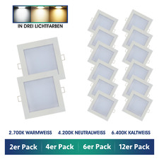 [2er - 12er Pack] LED Einbaustrahler eckig flach 6W Set Einbau-Leuchten Strahler