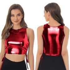 Damen Metallisch Glänzendes Crop Top Freie Bewegung 1920er Disco-Outfit Trendy