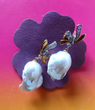 Gold farben riesen große weiß Barock Natur Perle Tropfen Ohrstecker 2cm Ohrringe