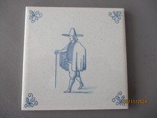 Keramik Fliese blau -grau handgemalt