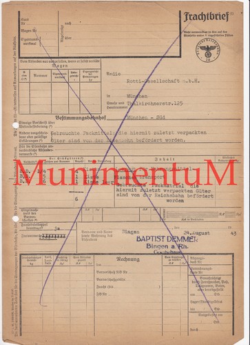 Frachtbrief bingen 1943 - frachtbrief,