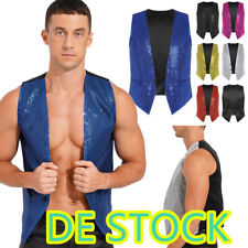 DE~Damen Pailletten Weste Glitzer Ärmellos Tanzjacke Karneval Cosplay kostüm