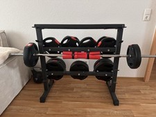 Langhantel mit Gewichten, Ständer & Polster