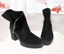 Schwarze Zara Plateau Block Boots Echt Wildleder Stiefeletten Schwarz 36 37 P79