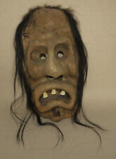 Große handgeschnitzte Lötschental Fasnacht Maske Schweiz Holzmaske 34,5 x 18cm