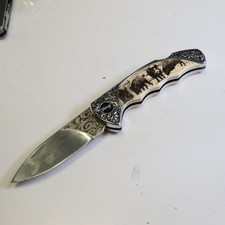 Herbertz Jagdtaschenmesser , Wildsau - Motiv , Reich verziert , 8 / 11 cm    E21