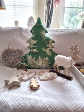 ⭐Scandi Weihnachtsdeko ⭐ Etsy Tannen-Kissen Toile de Jouy ⭐ Holzherzen Nordic ⭐