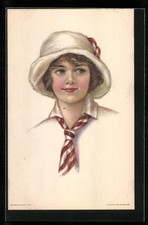 Künstler-AK Alice Luella Fidler: Portrait einer jungen Frau in einer weißen Blu 