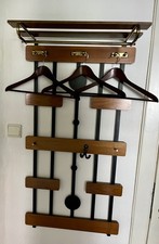 Wandgarderobe/Wandhänger Aus Metall & Holz mit Abnehmbarer Hutablage 1970er