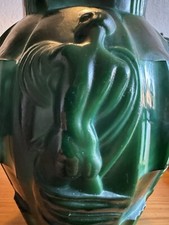 Art Deco Glas Vase Akt Dame A. Plewa Gablonz Schlevogt Czech XXL Malachit