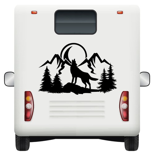 Auto aufkleber wolf - berg, mond
