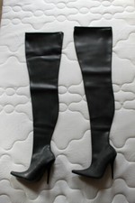 Latex Stiefel Gr. 36 Overknees High Heels Stilettoabsatz schwarz innen Textil