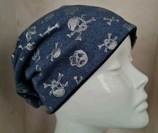 BEANIE MÜTZE Longbeanie  Chemo Weich 2 In 1, Jeansblau Mit Silber,  Schwarz Uni