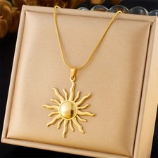 Damen Halskette Sonne Anhänger Gold Edelstahl Trend Schmuck Geschenk 40+6cm