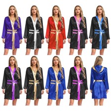 DE Damen Boxen Robe Halloween Cosplay Kostüm Satin Kapuzenumhang mit Gürtel